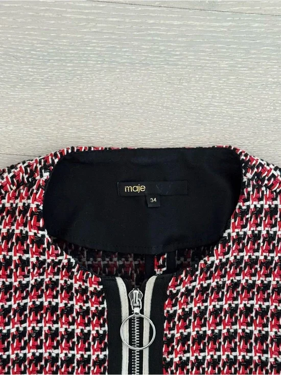 Maje Paris Romane Tweed Dress Full Zip Long Sleeve - Size 34 - Picture 3 of 12